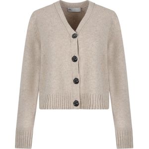 Tory Burch, Truien, Dames, Beige, M, Wol, Beige V-Neck Cardigan Sweaters