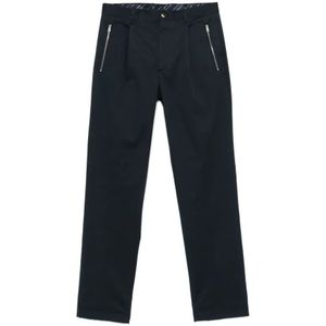 Etro, Broeken, Heren, Zwart, L, Navy Geplooide Broek Rits Knoop Zakken