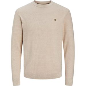 Jack & Jones, Truien, Heren, Beige, XL, Katoen, Katoenen Gebreide Trui met Ronde Hals