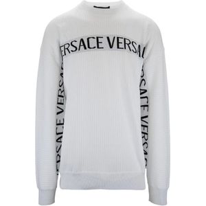 Versace, Sweatshirts & Hoodies, Heren, Wit, 3Xl, Katoen, Oversized Ronde Hals Katoenen Trui