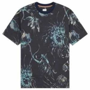Paul Smith, Tops, Heren, Veelkleurig, L, Katoen, Navy T-shirt met bloemenprint