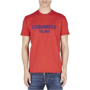 Dsquared2, Tops, Heren, Rood, L, Katoen, Rood katoenen T-shirt met blauw logo