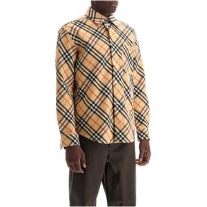 Burberry, Overhemden, Heren, Beige, L, Wol, Geruite flanellen wollen overshirt