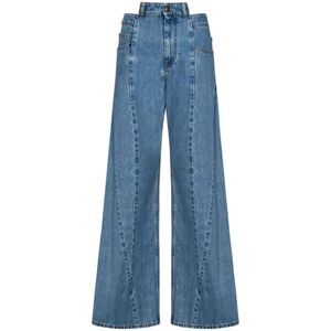 Maison Margiela, Jeans, Dames, Blauw, S, Katoen, Blauwe Wide Leg Jeans met Uitgesneden Taille