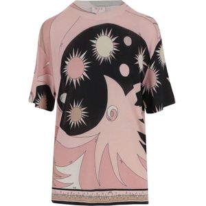 Emilio Pucci, Tops, Dames, Rood, M, Wol, Sterrenprint Wollen T-shirt