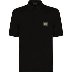 Dolce & Gabbana, Tops, Heren, Zwart, XL, Wol, Zwarte wollen poloshirt metalen logo