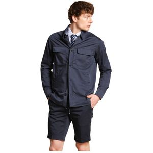 Mason's, Jassen, Heren, Blauw, 3Xl, Katoen, Tech Satin Reis Stretch Overshirt Marineblauw