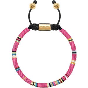 Nialaya, Accessoires, Heren, Geel, XL, Nylon, Kralenarmband met Roze en Gouden Schijfkralen