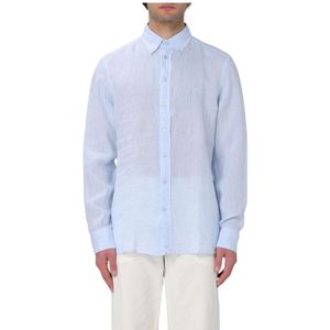 Etro, Overhemden, Heren, Blauw, L, Linnen, Blauwe Linnen Casual Overhemd