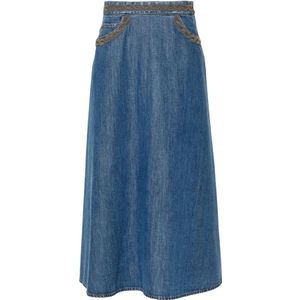 Valentino Garavani, Rokken, Dames, Blauw, L, Denim, Elegante zwarte rok met uniek patroon