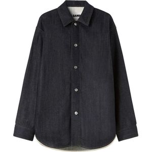 Jil Sander, Overhemden, Heren, Blauw, S, Denim, Donkerblauwe Denim Overshirt
