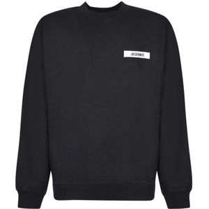Jacquemus, Sweatshirts & Hoodies, Heren, Zwart, M, Katoen, Zwarte Sweatshirt Ronde Hals Korte Mouwen