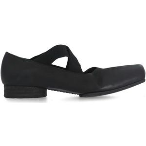 UMA Wang, Schoenen, Dames, Zwart, 39 EU, Zwarte Leren Ballet Flats met Elastische Banden