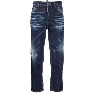 Dsquared2, Jeans, Dames, Blauw, 2Xs, Katoen, Jeans met geborduurde distressed details