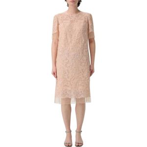 Ermanno Scervino, Kleedjes, Dames, Beige, XL, Tule, Elegante Kanten Jurk Korte Mouwen