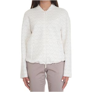 Emporio Armani, Jassen, Dames, Wit, S, Katoen, Zip Sweatshirt Logo Trekkoord Zakken Verlaagde Schouder