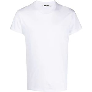 Jil Sander, Tops, Heren, Wit, 2Xl, Katoen, Ribgebreide katoenen T-shirt met ronde hals