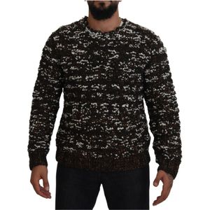 Dolce & Gabbana, Sweatshirts & Hoodies, Heren, Bruin, M, Wol, Handgemaakte Pullover Trui in Bruin Brons