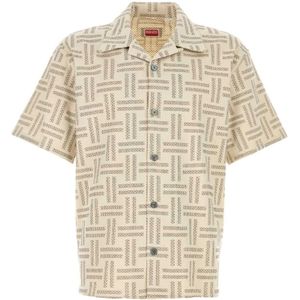 Kenzo, Overhemden, Heren, Beige, M, Katoen, Geborduurde Stretch Katoenen Overhemd