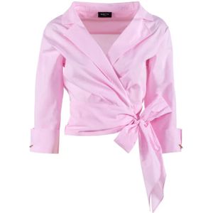 Nenette, Blouses & Shirts, Dames, Roze, S, Katoen, Roze Katoenen Gekruiste Top met Strik