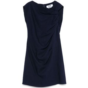 Msgm, Kleedjes, Dames, Blauw, S, Asymmetrische Jurk met Geplooide Details