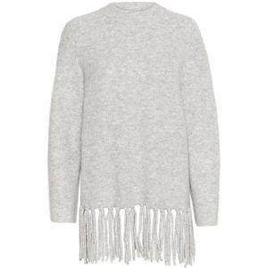 Kaffe, Truien, Dames, Grijs, XL, Wol, Grijze Melange Gebreide Trui met Franjes