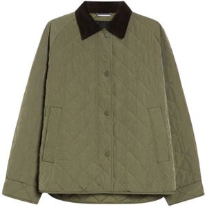Max Mara Weekend, Jassen, Dames, Groen, 2Xs, Gewatteerde Lentejas met Fluweel Kraag
