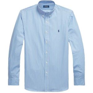 Polo Ralph Lauren, Overhemden, Heren, Blauw, M, Katoen, Gestreept katoen poplin overhemd