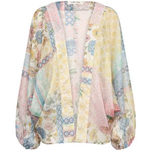 Cream, Blouses & Shirts, Dames, Veelkleurig, ONE Size, Polyester, Groene Bloemen Patchwork Kimono Blouse