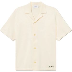 Les Deux, Overhemden, Heren, Beige, XL, Katoen, Fijn Gebreid Overhemd met Oversized Bloemen Intarsia