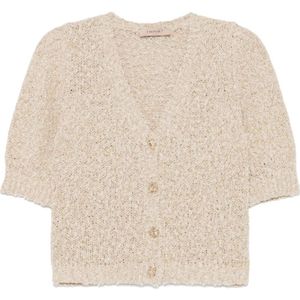 Twinset, Truien, Dames, Beige, S, Beige Sweaters met Knoopsluiting en Korte Mouwen