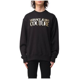 Versace Jeans Couture, Sweatshirts & Hoodies, Heren, Zwart, S, Katoen, Logo Print Sweatshirt Zwart Luxe Stijl