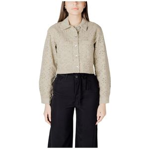 Only, Jassen, Dames, Beige, M, Katoen, Beige Eyelet Katoenen Jas