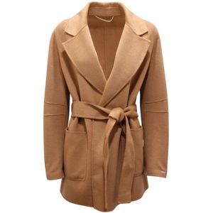 Marella, Jassen, Dames, Beige, L, Wol, Korte wollen jas Bligny stijl