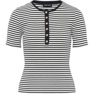 Anine Bing, Tops, Dames, Zwart, M, Katoen, Gestreept katoenen T-shirt met hoge hals