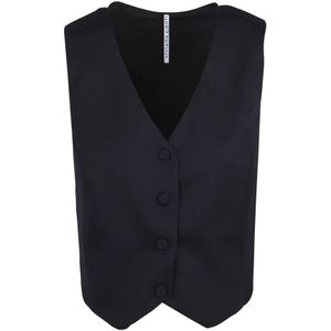 Liviana Conti, Jassen, Dames, Blauw, S, Wol, Wollen Gilet met V-hals zonder mouwen