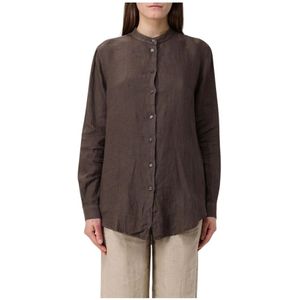 Fay, Blouses & Shirts, Dames, Bruin, L, Linnen, Bruine Mandarin Kraag Linnen Shirt