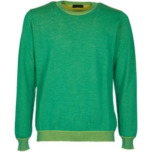 Roberto Collina, Truien, Heren, Groen, XL, Katoen, Groene trui met Girocollo halslijn