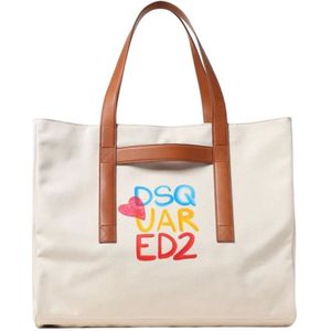 Dsquared2, Tassen, Dames, Beige, ONE Size, Leer, Beige Logo Tote Bag