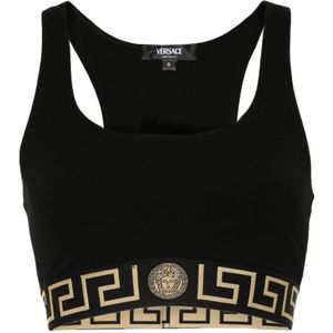 Versace, Tops, Dames, Zwart, L, Zwarte Top met Medusa Motief