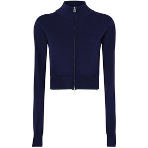 Pinko, Sweatshirts & Hoodies, Dames, Blauw, S, Blauwe Love Birds Cropped Sweater