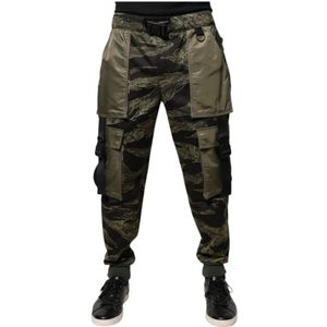 Dolce & Gabbana, Broeken, Heren, Veelkleurig, S, Katoen, Groene Tiger Camo Cargo Jogger Broek