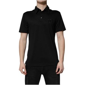 Dolce & Gabbana, Tops, Heren, Zwart, S, Polyester, Zwart DG Logo Polo T-shirt met Kraag