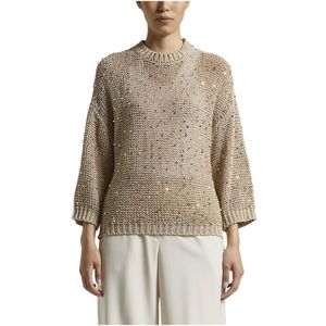 Peserico, Truien, Dames, Beige, 2Xs, Katoen, Katoenen linttrui met pailletten