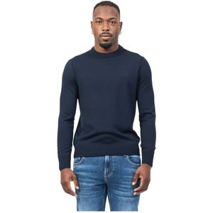 Hugo Boss, Truien, Heren, Blauw, L, Katoen, Blauwe Trui Straight Fit Katoen