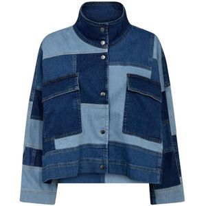 Co'Couture, Jassen, Dames, Blauw, L, Denim, Patchwork Denim Box Jas