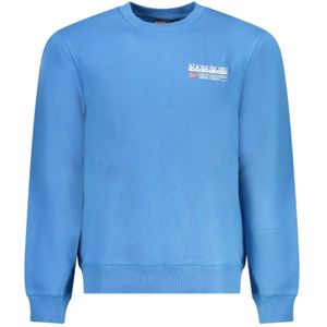 Napapijri, Sweatshirts & Hoodies, Heren, Blauw, L, Blauwe Sweatshirt met Print en Lange Mouwen
