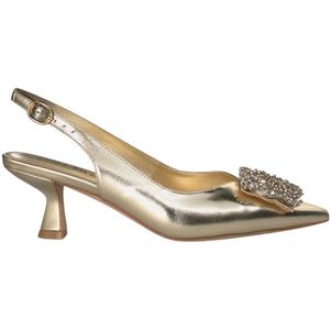 Alma EN Pena, Schoenen, Dames, Geel, 35 EU, Leer, Vierkante Broche Hoge Hak Schoen