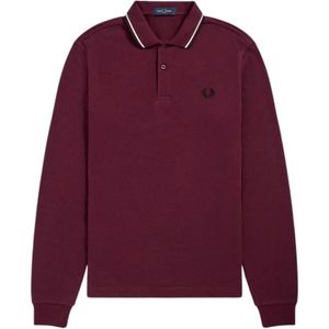 Fred Perry, Tops, Heren, Bruin, S, Katoen, Lange mouw polo met dubbele streep