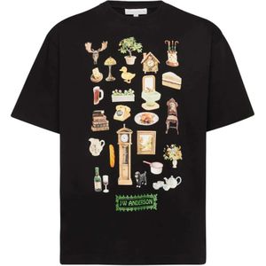 JW Anderson, Tops, Heren, Zwart, M, Katoen, Diorama Print Zwart T-shirt
